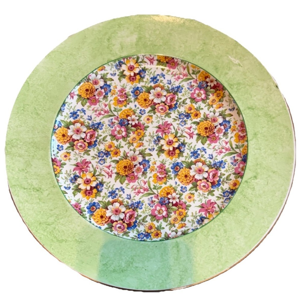 Vtg James Kent Mille Fleurs 2897 Dinner Plate Floral Green Border England
